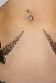 abdomen two black gray swallow tattoo designs