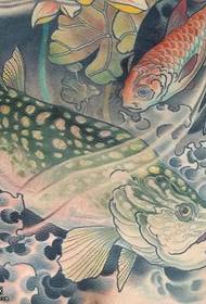 two fish tattoo designs of the abdomen