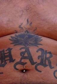 patrón de tatuaje de loto y carta negro abdominal