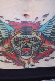 Abdomen angry flame wings tiger tattoo pattern