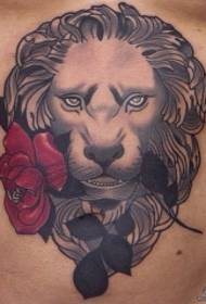 abdomen Europe and America lion rose school tattoo pattern