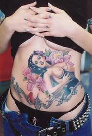 skaistumkopšanas nāru modelī uzkrāsota tetovējuma bilde uz vēdera 29870 - vēdera gudrs skaista kaķēna tetovējuma bildes attēls