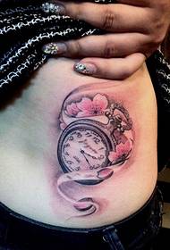Abdomen beautiful fashion good looking color clock tattoo pattern picture