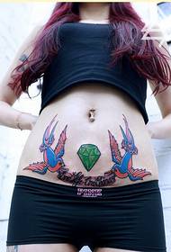 Domineering sister belly fashion good-looking swallow tattoo pattern picture