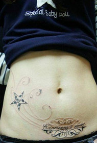 beauty abdomen beautiful five-pointed star vine with letter tattoo