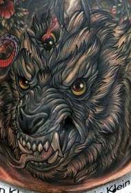 abdomen realistysk wolf tatoetmuster 28484 - Abdomen Kleur Happy Buddha Tattoo Patroon