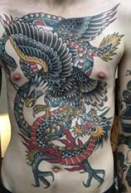 boys belly painting Watercolor sketch creative domineering eagle tattoo pictures