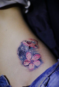 beauty belly beautiful and beautiful flower with starry tattoo pattern