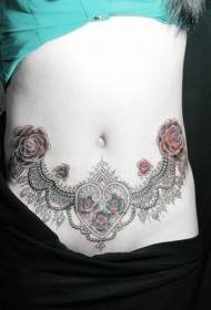 Sexy Lace Rose Personality Abdomen Tattoo Patroon