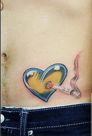 personal male abdomen beautiful fashion smoking heart tattoo pattern picture