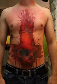 abdomen weird red skull tattoo pattern