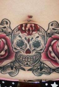 trbušna boja lubanje ruža tetovaža uzorak