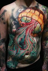 коремна боядисана модел на татуировка на медузи