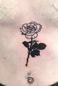 boys belly black simple line plant literary rose tattoo picture
