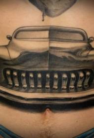 modèle de tatouage de voiture gris noir abdomen