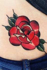 Европейска роза татуировка момиче коремче цветна роза татуировка картина
