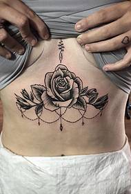 abdomen black gray rose hanging sexy tattoo pattern