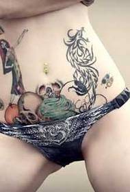 belly comic style skull tattoo pattern