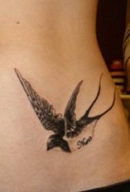 vajza bark skica e zezë krijuese e tatuazhit të zogjve