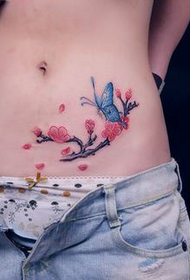 beauty belly color cherry blossom butterfly tattoo pattern