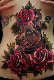 abdomen Rose dog tattoo works