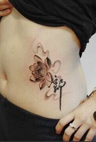 beauty belly beautiful black and white lotus tattoo pattern Picture