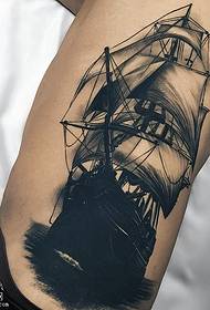 trbušni realistični vjetar retro jedrenje uzorak tetovaža