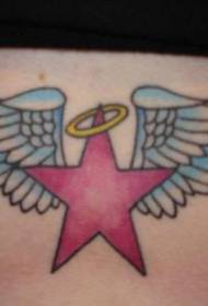 waist colored five-pointed star and wings tattoo pattern