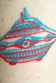 abdomen red and blue flying saucer tattoo pattern