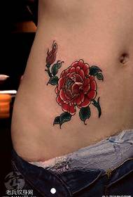 abdomen delicate blooming rose tattoo pattern