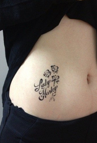 beauty belly letters and rose tattoo pattern