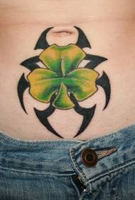 black tribe Symbol with clover belly tattoo pattern