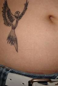 padrão de tatuagem de pássaro preto e branco de barriga