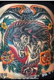 painted crow horse flower tattoo pattern
