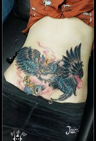 model de tatuaj de culoare vultur abdomen