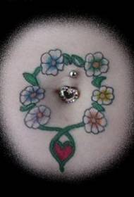 Abdomen colored flowers and heart tattoo designs