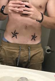 abdomen tattoo boy belly black five-pointed star tattoo picture