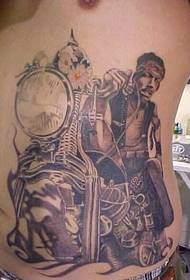 Cintura, montando, tatuagem, homem motocicleta