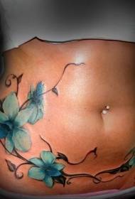 abdomen bela blua orkideo tatuaje ŝablono