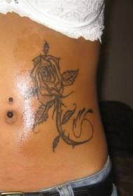 abdomen ienfâldige swarte line-ûntwerp rose tattoo patroan