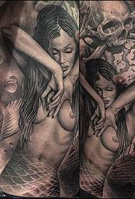 patrón de tatuaje de sirena de abdomen