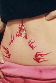 female abdomen hot flame tattoo
