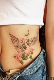 girl belly beautiful swan flower tattoo