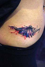 female abdomen color splash ink wings tattoo Pattern