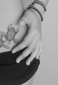 abdominal black and white turtle tattoo pattern