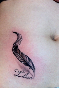 female belly feather tattoo pattern
