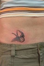 abdomen dreamy gray bird tattoo pattern