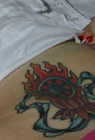 живіт блакитна стрічка і полум'я лотос татуювання візерунок
