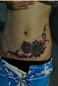 Sexy fashion beauty belly beautiful flower vine tattoo picture 