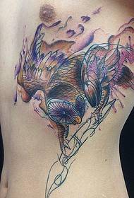 ang pattern ng tattoo ng lalaki ng owl watercolor splash tattoo